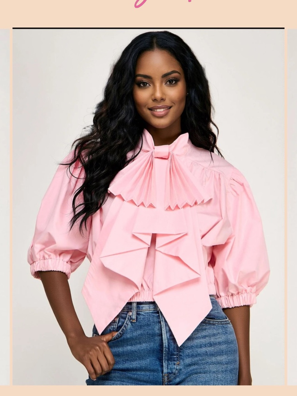 Cotton Candy Boe Blouse with Puff Sleeves
